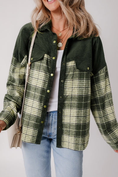 Snap Down Collared Neck Plaid Shacket