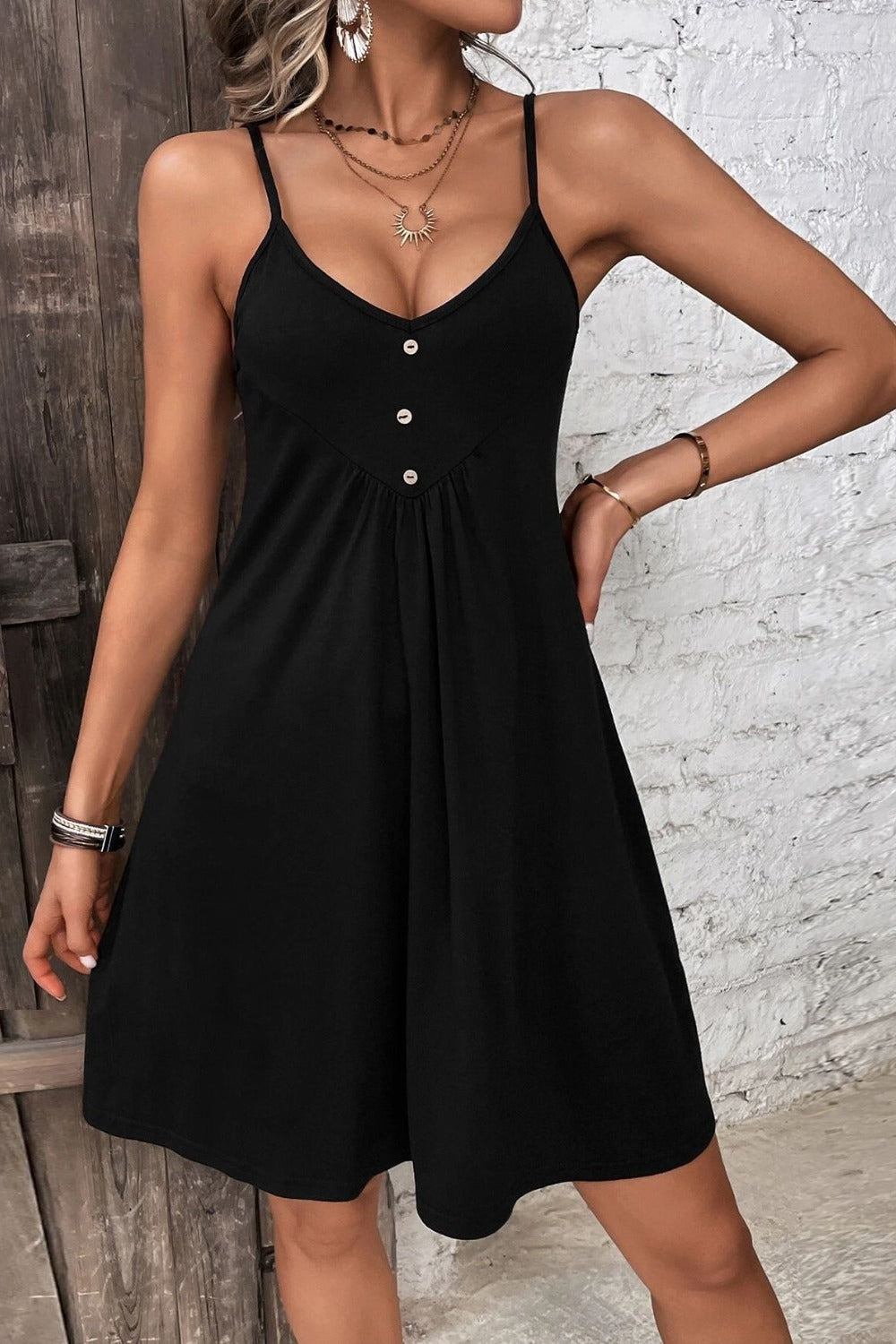 Decorative Button Scoop Neck Cami Dress