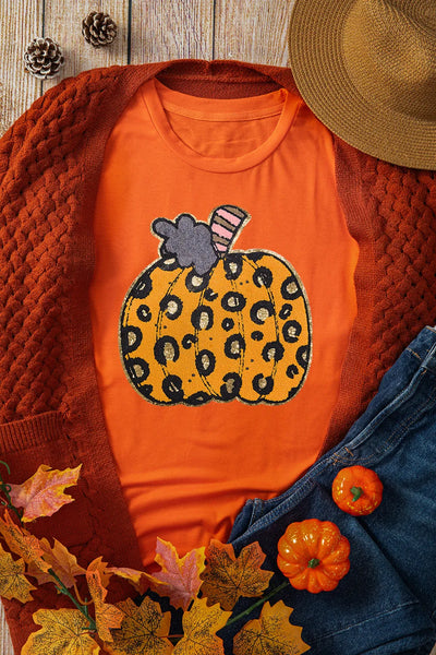 Pumpkin Round Neck Short Sleeve T-Shirt