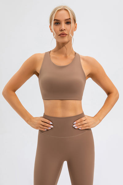 Round Neck Cutout Cropped Active Tank