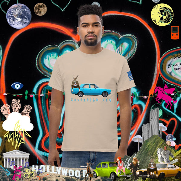 sovereignarm.com Sand / S Pop Art Blue Car Men's classic tee