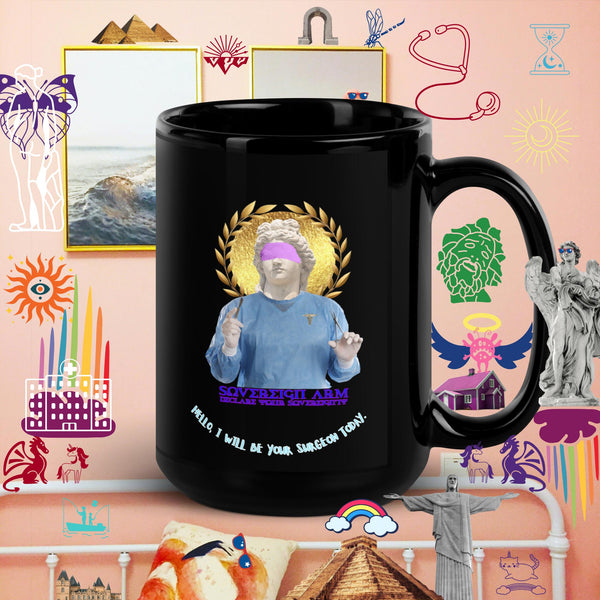 sovereignarm.com 15 oz Hero, La Vida, Es Divina Blind Surgeon Black Glossy Mug