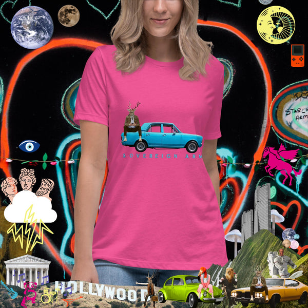 sovereignarm.com Berry / S Pop Art Blue Car Women's Relaxed T-Shirt