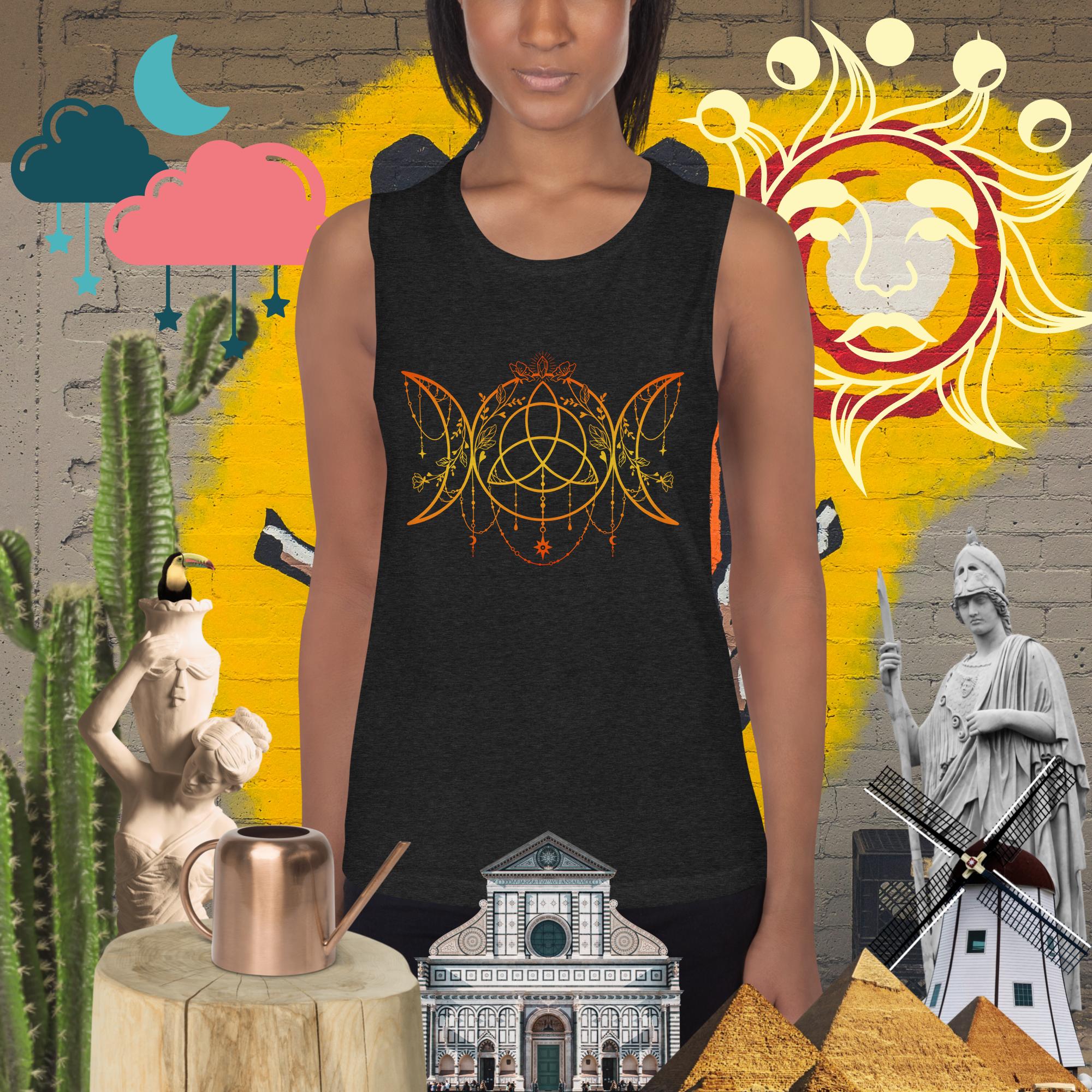 sovereignarm.com Black Heather / S Triple Moon Goddess, Ladies’ Muscle Tank