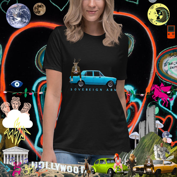 sovereignarm.com Black / S Pop Art Blue Car Women's Relaxed T-Shirt