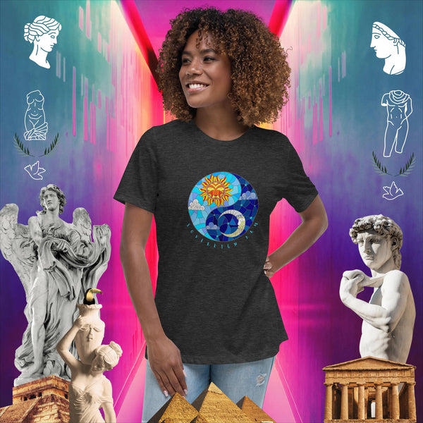 sovereignarm.com Dark Grey Heather / S Sun & Moon Yin Yang Solar Women's Relaxed T-Shirt