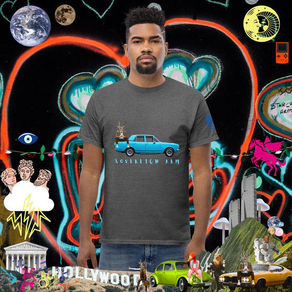 sovereignarm.com Dark Heather / S Pop Art Blue Car Men's classic tee