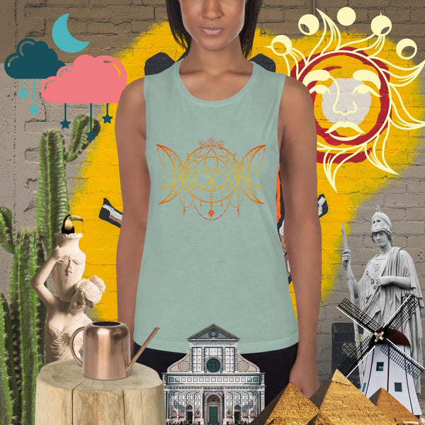 sovereignarm.com Dusty Blue / S Triple Moon Goddess, Ladies’ Muscle Tank