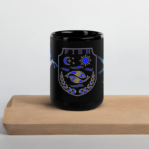 sovereignarm.com Fish Family Crest Black Glossy Mug