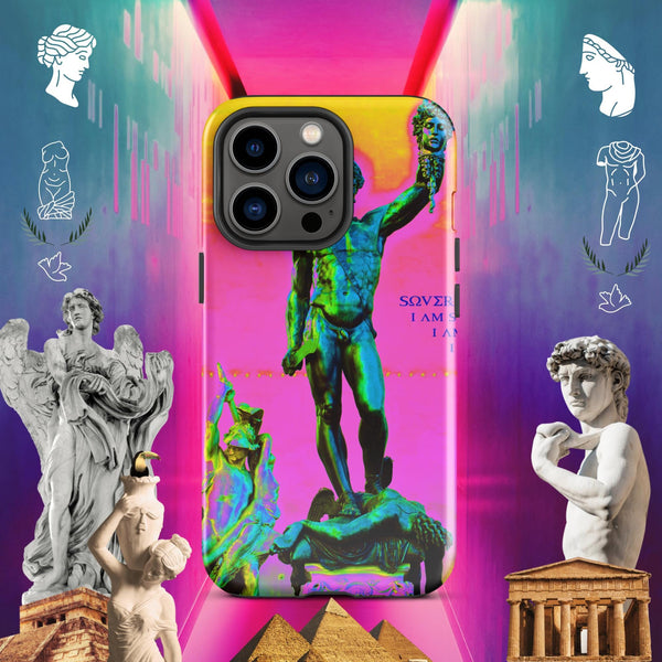 sovereignarm.com Glossy / iPhone 13 Pro Hero Perseus, Hott Pink and yellow Tough Case for iPhone®