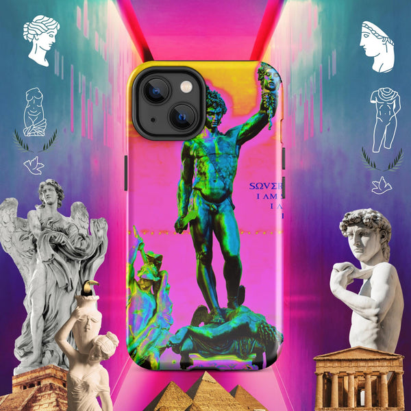 sovereignarm.com Glossy / iPhone 14 Hero Perseus, Hott Pink and yellow Tough Case for iPhone®