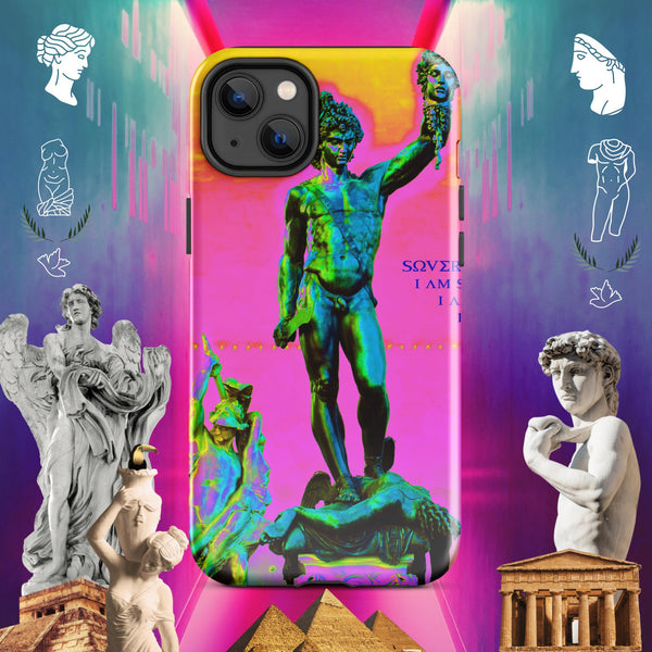 sovereignarm.com Glossy / iPhone 14 Plus Hero Perseus, Hott Pink and yellow Tough Case for iPhone®