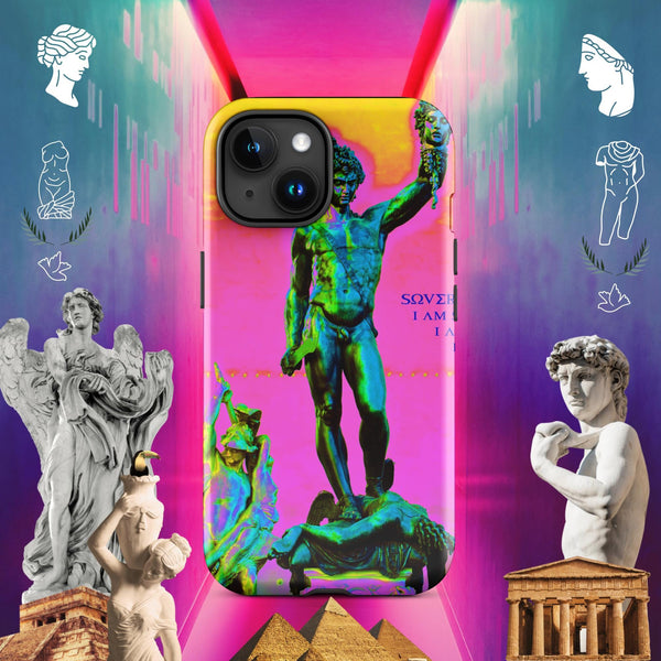 sovereignarm.com Glossy / iPhone 15 Hero Perseus, Hott Pink and yellow Tough Case for iPhone®