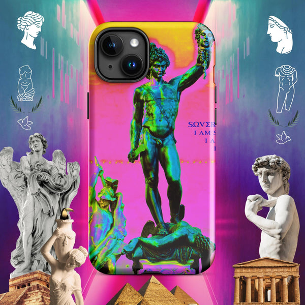 sovereignarm.com Glossy / iPhone 15 Plus Hero Perseus, Hott Pink and yellow Tough Case for iPhone®