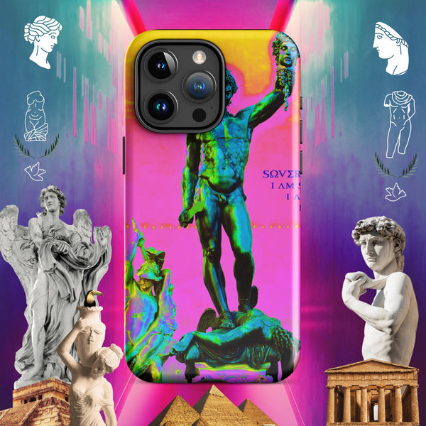 sovereignarm.com Glossy / iPhone 15 Pro Max Hero Perseus, Hott Pink and yellow Tough Case for iPhone®