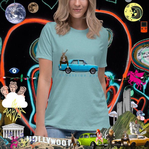 sovereignarm.com Heather Blue Lagoon / S Pop Art Blue Car Women's Relaxed T-Shirt