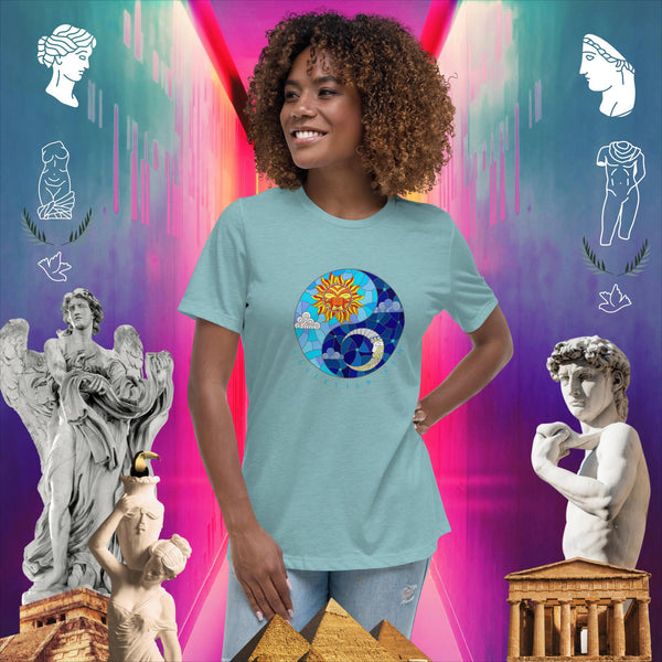 sovereignarm.com Heather Blue Lagoon / S Sun & Moon Yin Yang Solar Women's Relaxed T-Shirt