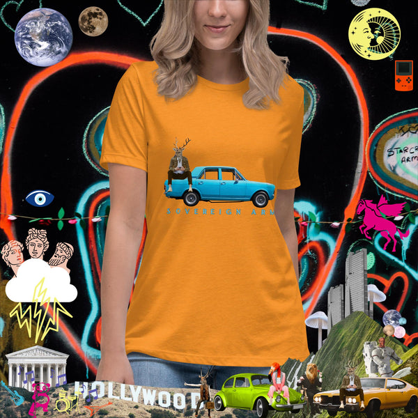 sovereignarm.com Heather Marmalade / S Pop Art Blue Car Women's Relaxed T-Shirt