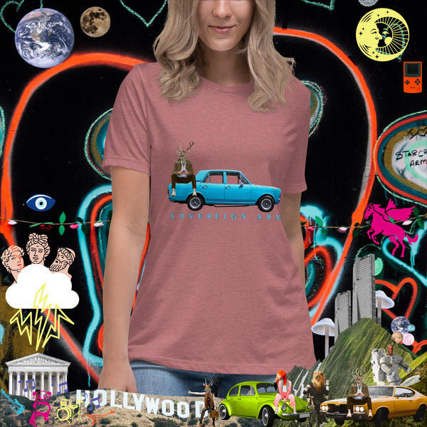 sovereignarm.com Heather Mauve / S Pop Art Blue Car Women's Relaxed T-Shirt