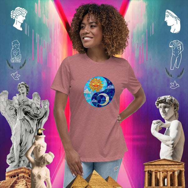 sovereignarm.com Heather Mauve / S Sun & Moon Yin Yang Solar Women's Relaxed T-Shirt