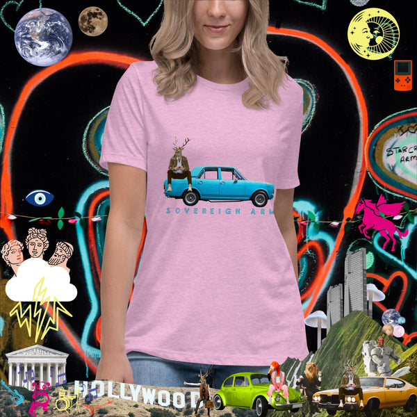 sovereignarm.com Heather Prism Lilac / S Pop Art Blue Car Women's Relaxed T-Shirt