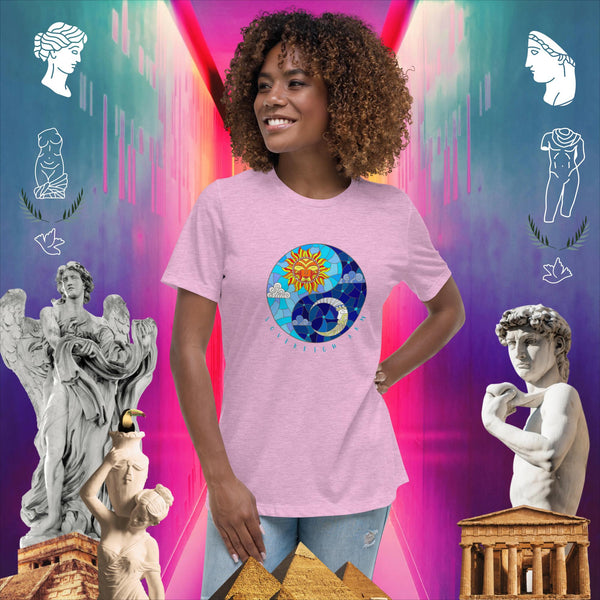 sovereignarm.com Heather Prism Lilac / S Sun & Moon Yin Yang Solar Women's Relaxed T-Shirt