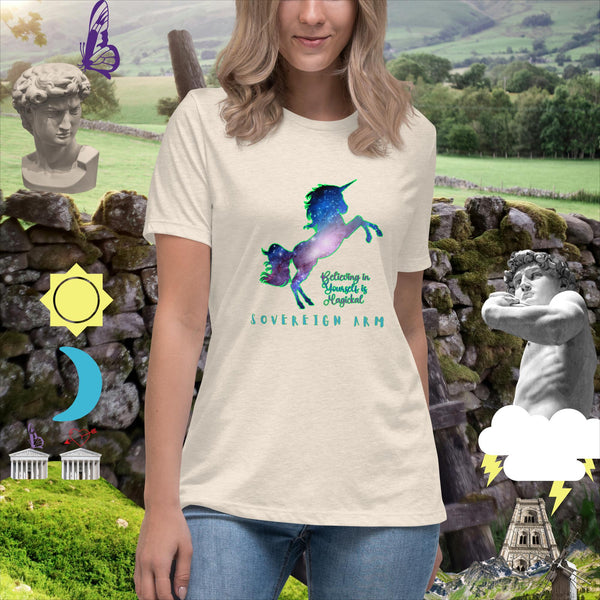 sovereignarm.com Heather Prism Natural / S Believing in yourself is magickal Women's Relaxed T-Shirt