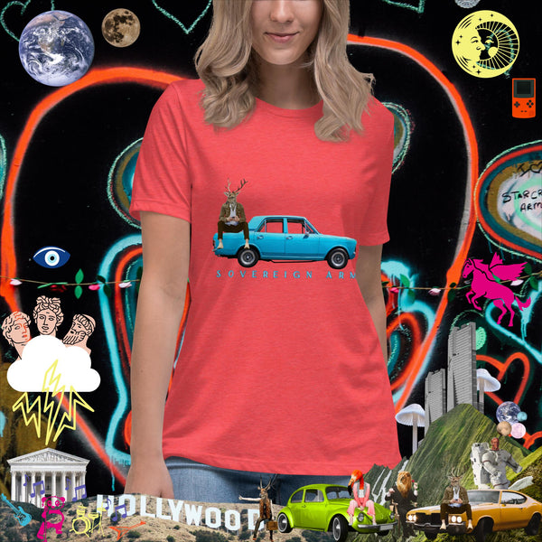 sovereignarm.com Heather Red / S Pop Art Blue Car Women's Relaxed T-Shirt