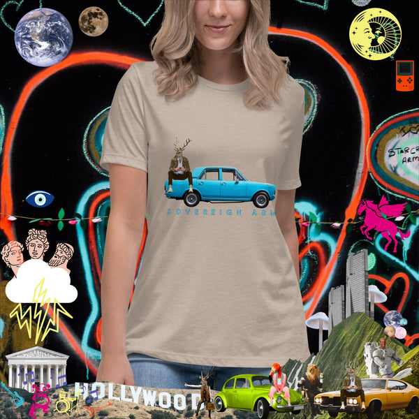 sovereignarm.com Heather Stone / S Pop Art Blue Car Women's Relaxed T-Shirt