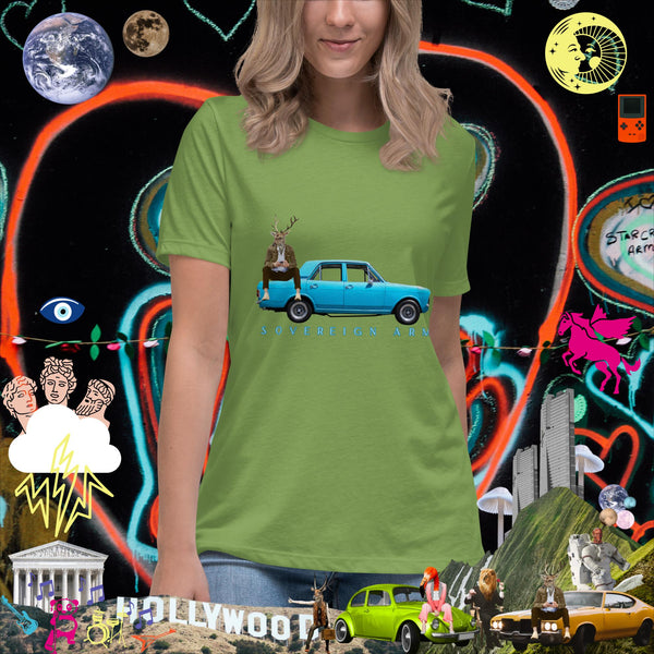 sovereignarm.com Leaf / S Pop Art Blue Car Women's Relaxed T-Shirt