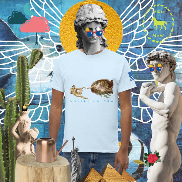 sovereignarm.com Light Blue / S The Creation of adam v1.1 solar light Men's classic tee