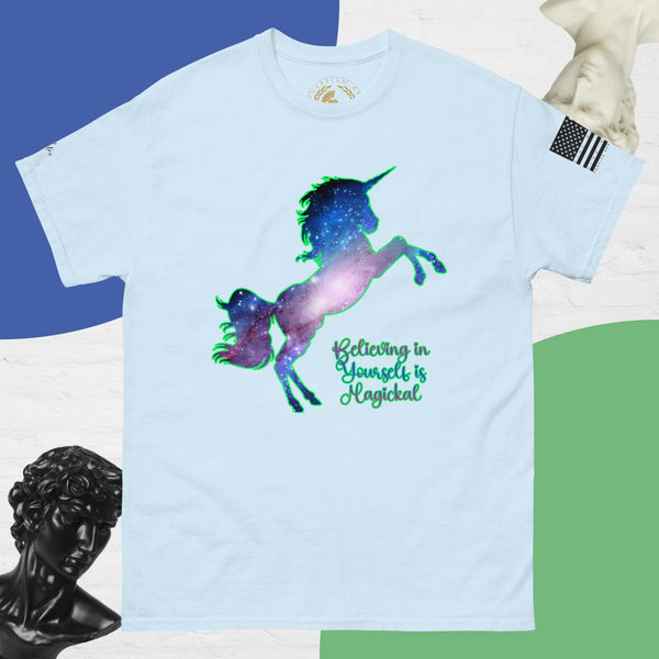 sovereignarm.com Light Blue / S Unicorn Believing in yourself is Magical Men's classic tee