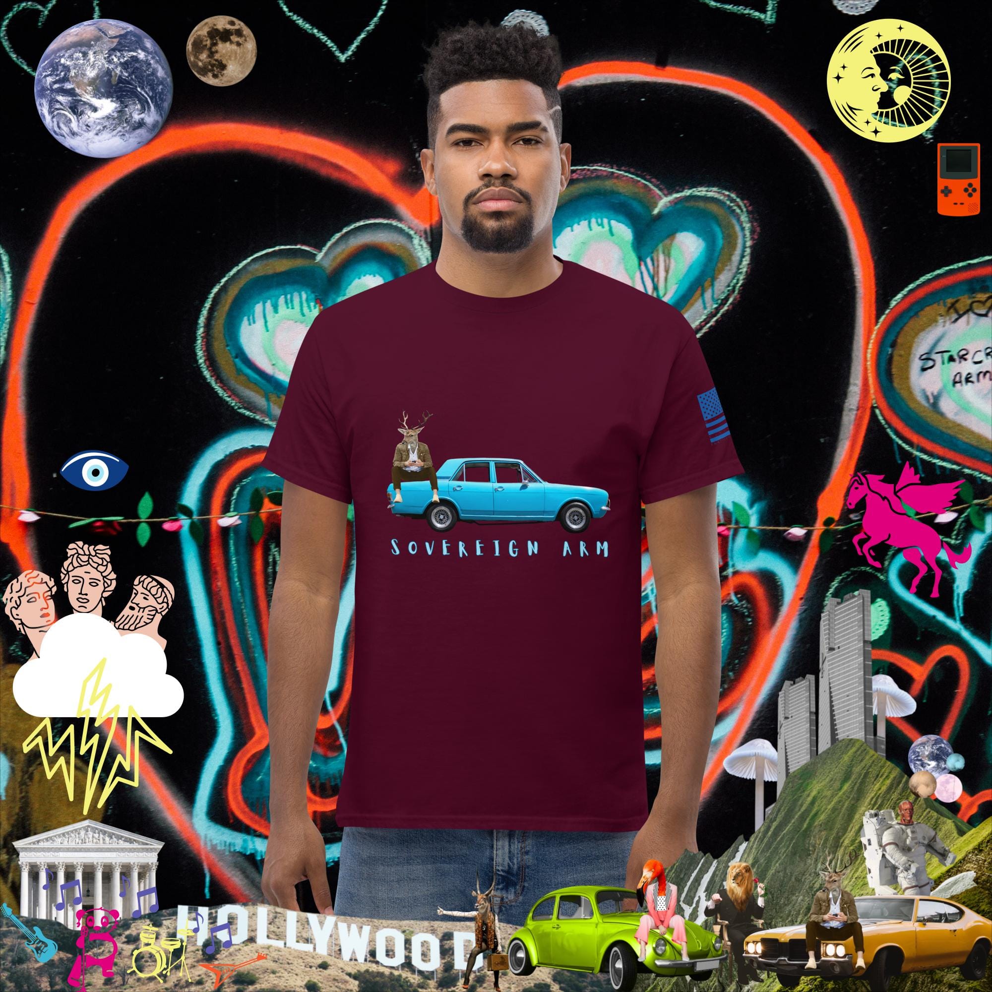 sovereignarm.com Maroon / S Pop Art Blue Car Men's classic tee