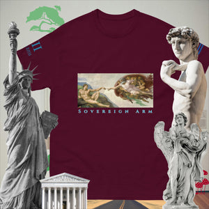 sovereignarm.com Maroon / S The Creation of Adam Solar Light  Men's classic tee