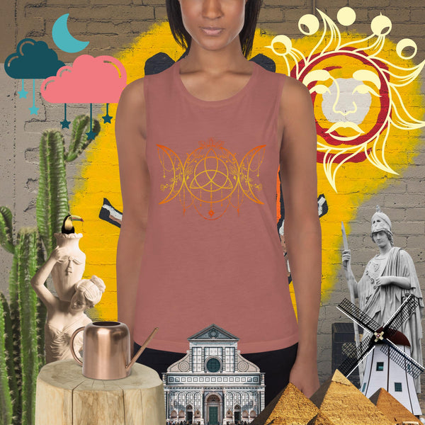 sovereignarm.com Mauve / S Triple Moon Goddess, Ladies’ Muscle Tank