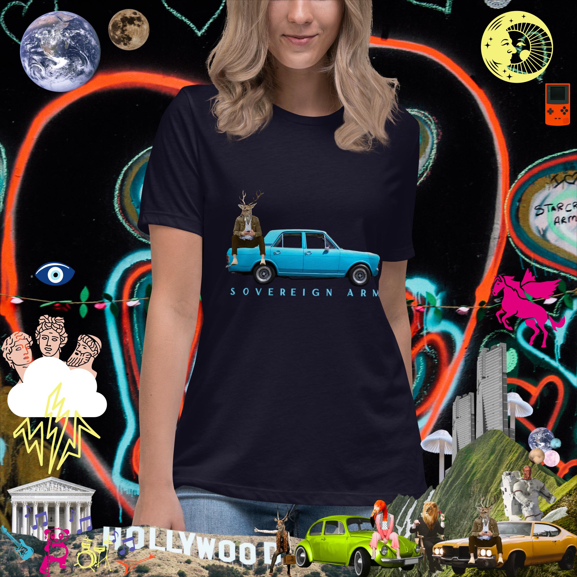 sovereignarm.com Navy / S Pop Art Blue Car Women's Relaxed T-Shirt