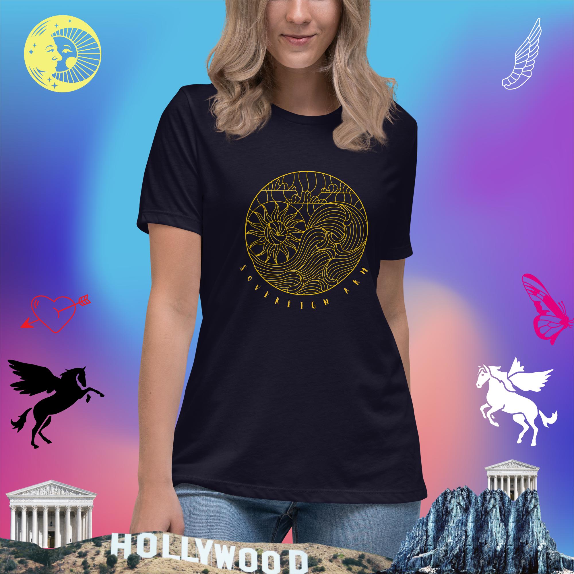 sovereignarm.com Navy / S Solar Wave Yin Yang Women's Relaxed T-Shirt