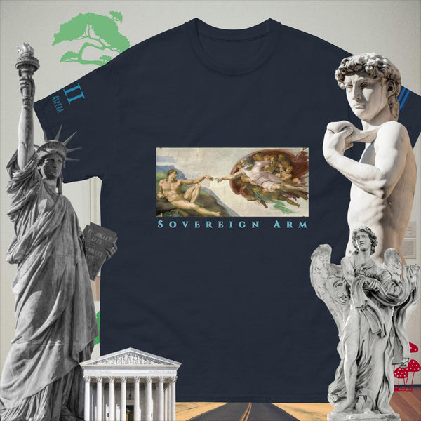 sovereignarm.com Navy / S The Creation of Adam Solar Light  Men's classic tee