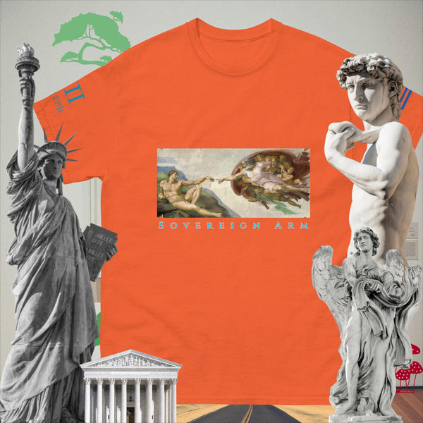 sovereignarm.com Orange / S The Creation of Adam Solar Light  Men's classic tee