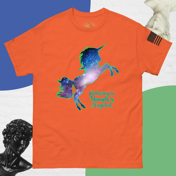 sovereignarm.com Orange / S Unicorn Believing in yourself is Magical Men's classic tee