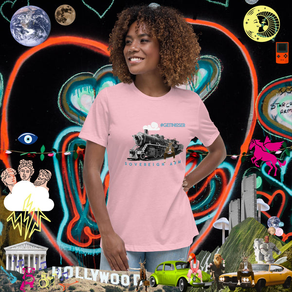 sovereignarm.com Pink / S Pop Art #Get in Loser Train Women's Relaxed T-Shirt