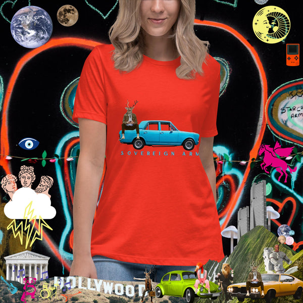 sovereignarm.com Poppy / S Pop Art Blue Car Women's Relaxed T-Shirt