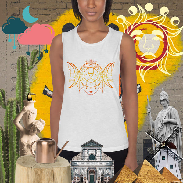 sovereignarm.com White / S Triple Moon Goddess, Ladies’ Muscle Tank