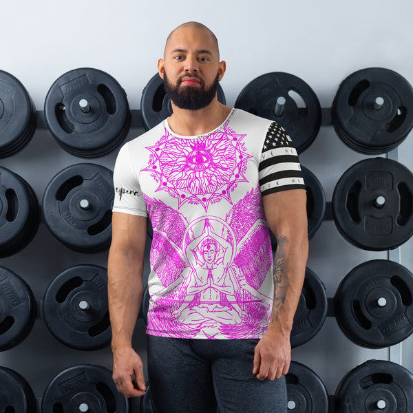 sovereignarm.com XS Angel Meditation Hott Pink All-Over Print Men's Athletic T-shirt