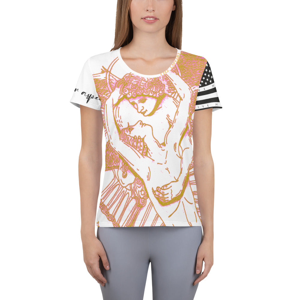 sovereignarm.com XS The Lovers Eros and Psyche rose gold All-Over Print Women's Athletic T-shirt