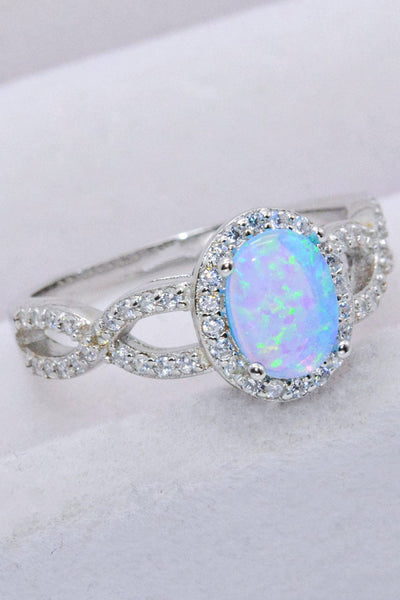 Trendsi 925 Sterling Silver Opal Halo Ring