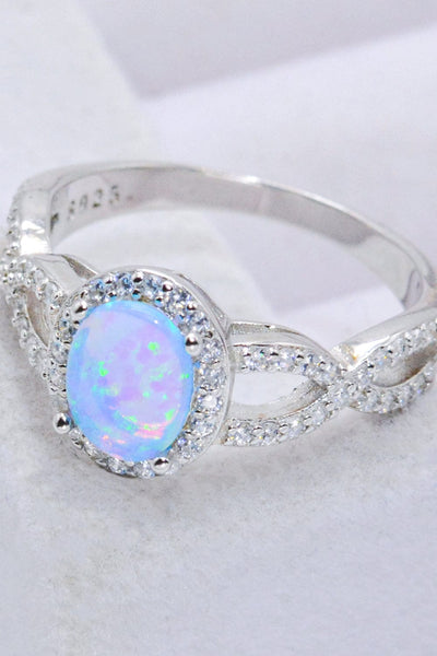 Trendsi 925 Sterling Silver Opal Halo Ring