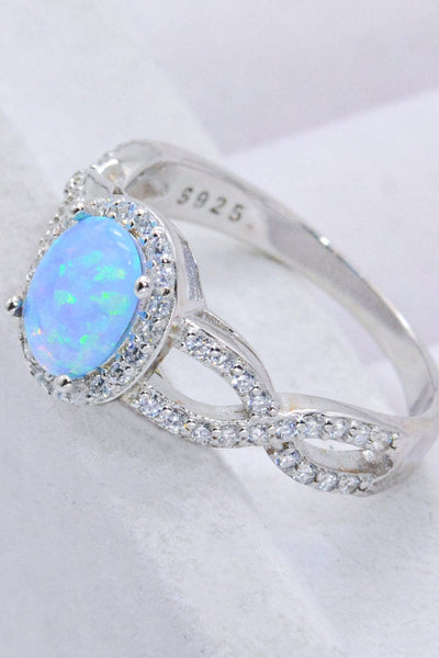 Trendsi 925 Sterling Silver Opal Halo Ring