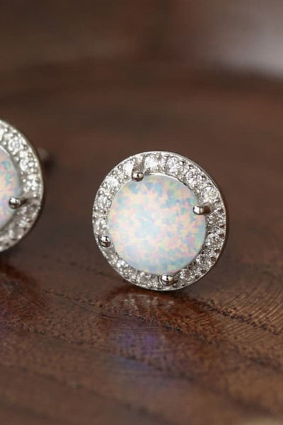 Trendsi 925 Sterling Silver Platinum-Plated Opal Round Stud Earrings