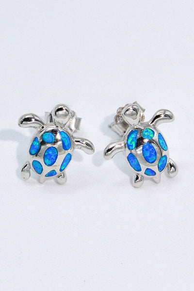 Trendsi Blue / One Size Opal Turtle Platinum-Plated Stud Earrings